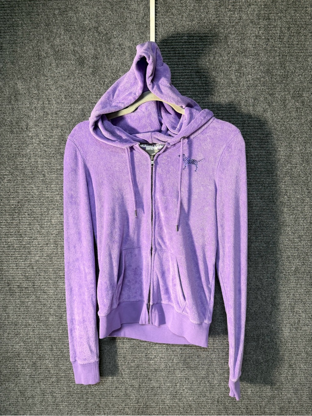 Y2K Victoria's Secret PINK Purple Velour Zip Hoodie sequin dog love pink